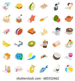 Food icons set. Isometric style of 36 food vector icons for web isolated on white background