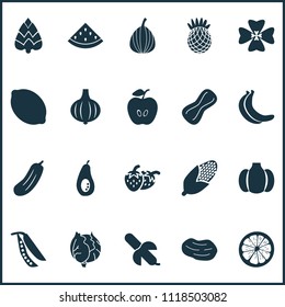 Food icons set with legume, melon, apple and other figs elements. Isolated vector illustration food icons.