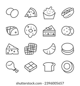 Food icons set. Meal-Related Collection vector set. outline style meal, restaurant, dishes, and fruit icons.
