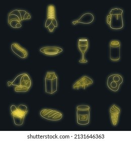 Food icons set in neon style. Fast food set collection vector illustration