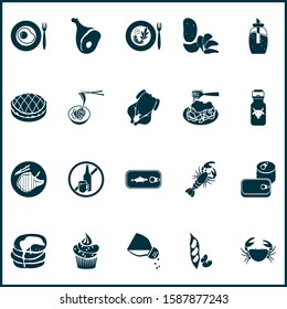 Food icons set with noddles, crab, pasta bolognese and other saltshaker elements. Isolated vector illustration food icons.