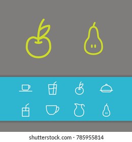 Food icons set with organic drink, tea mug and juice elements. Set of food icons and berry concept. Editable vector elements for logo app UI design.