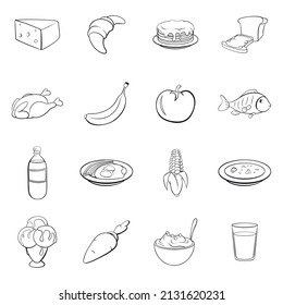 Food icons set in outline style isolated on white background