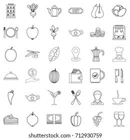 Food icons set. Outline style of 36 food vector icons for web isolated on white background
