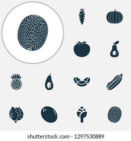 Food icons set with pumpkin, tomato, carrot and other ketchup elements. Isolated vector illustration food icons.