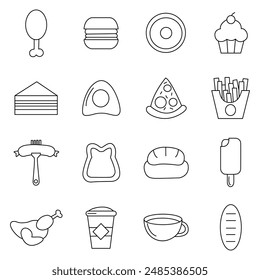 Food Icons set. Simple Set of Meal Related Vector Line Icons. Contains such Icons as Fruit Basket,  Noddle , Healthy Smoothies and more. Editable Stroke.