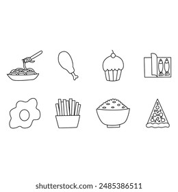 Food Icons set. Simple Set of Meal Related Vector Line Icons. Contains such Icons as Fruit Basket,  Noddle , Healthy Smoothies and more. Editable Stroke.