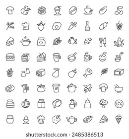 Food Icons set. Simple Set of Meal Related Vector Line Icons. Contains such Icons as Fruit Basket,  Noddle , Healthy Smoothies and more. Editable Stroke.