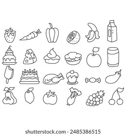 Food Icons set. Simple Set of Meal Related Vector Line Icons. Contains such Icons as Fruit Basket,  Noddle , Healthy Smoothies and more. Editable Stroke.