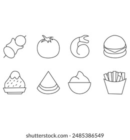 Food Icons set. Simple Set of Meal Related Vector Line Icons. Contains such Icons as Fruit Basket,  Noddle , Healthy Smoothies and more. Editable Stroke.