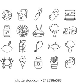 Food Icons set. Simple Set of Meal Related Vector Line Icons. Contains such Icons as Fruit Basket,  Noddle , Healthy Smoothies and more. Editable Stroke.