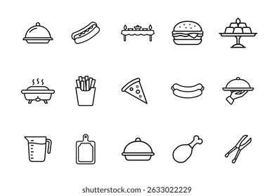 food icons set vector line art 