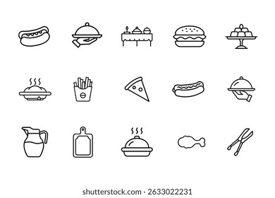 food icons set vector line art 