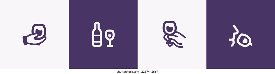 Food icons set. Vector. Wine, bunch of grapes, glass of wine, tasting. Isolated on the white background. Line icons collection. Food and drinks. Eps10 illustration.