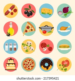 food icons set. vegetables cheese fast food sweets. vector illustration 