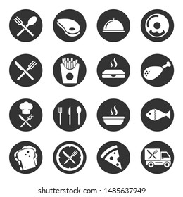 Food icons set. White icons on black background.