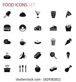 Food icons set for your website, logo, app, UI, product print. Food icons concept flat Silhouette vector illustration