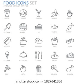 Food icons set for your website, logo, app, UI, product print. Food icons concept flat Silhouette vector illustration. Editable stroke icon.