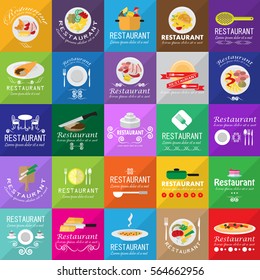 Food Icons Set-Isolated On Mosaic Background.Vector Illustration,Graphic Design.For Web Site,App,Print,Presentation Templates,Mobile Applications And Promotional Materials.Top View Concept,Text Letter