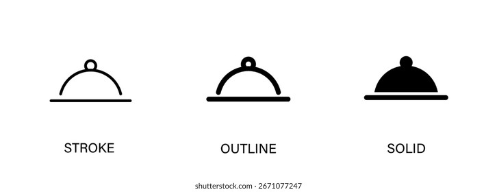 Iconos de comida con trazo, contorno y estilos sólidos. Iconos vectoriales para servicio, restaurante y comedor.