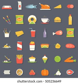 Food Icons and Symbols Set Retro Flat Vector Illustration