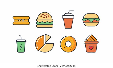 Food icons, thin line style, flat design