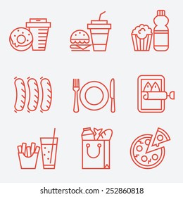 Food icons, thin line style, flat design