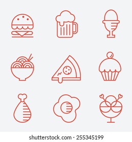 Food icons, thin line style, flat design