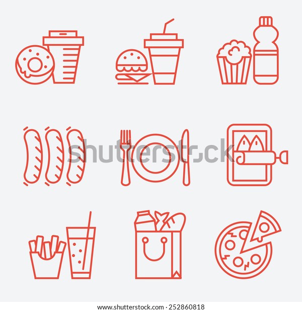 Food icons, thin line
style, flat design
