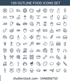 food icons. Trendy 100 food icons. Contain icons such as barbeque, cow, peas, fried egg and bacon, hog, hat and bow, honey, egg, beet, oil, kebab. food icon for web and mobile.