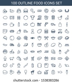 food icons. Trendy 100 food icons. Contain icons such as carrot, fish, baby bid, burger with pepper, pumpkin, chinese fast food, ice cream on stick. icon for web and mobile.