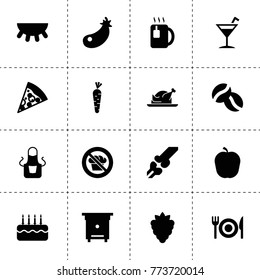 Food icons. vector collection filled food icons. includes symbols such as berry, coffee bean, eggplant, udder, hive, apron, cake, pizza. use for web, mobile and ui design.