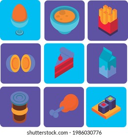 food icons, vector image, multicolored graphics with white background