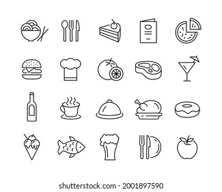 Food Icons - Vector Line Icons. Editable Stroke. Vector Graphic