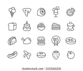 Food Icons - Vector Line. Editable Stroke. 