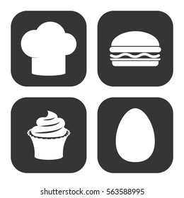 Food icons vector set on gray  buttons