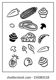 Food icons, vegetarian pizza Ingredients Set Isolated On White