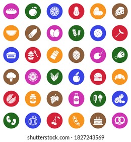 Food Icons. White Flat Collection In Circle. Vector Illustration.