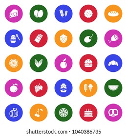 Food Icons. White Flat Design In Circle. Vector Illustration. 