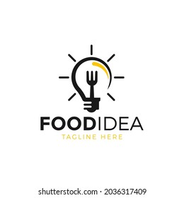 Food idea smart logo, Fork with bulb concept logo vector icon illustration.