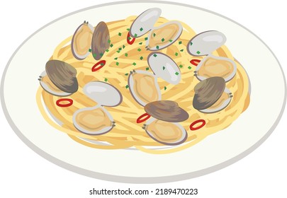 food illustratio Vongole bianco spaghetti  pasta with clams　(pasta)