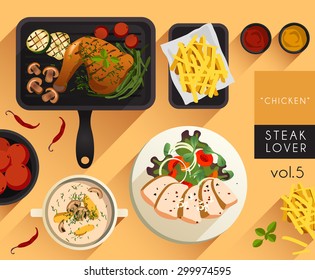 Food Illustration : Chicken Steak Set : Vector Illustration