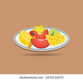 Food Illustration Clip Art Set, Food Delicious Drink Template. Tomato, Vegetable Pepper Margarita With Spicy