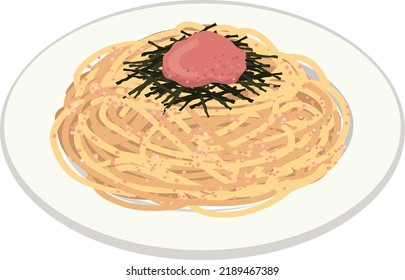 ilustración alimentaria Cod roe spaghetti, mentaiko spaghetti (pasta)