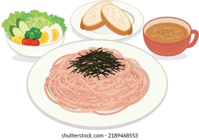 ilustración alimentaria Cod roe spaghetti, mentaiko spaghetti (pasta)
almuerzo