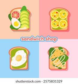 Food Illustration. A collection of healthy and delicious sandwich illustrations. Vector Illustration Design.