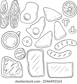 Food illustration doodle style on white isolated background. For decoration wallpaper ,card, texture, menu. Vector set