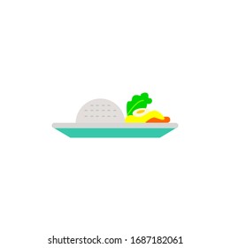 Food Illustration Flat Style Colorfull Noodles, Meatball, Burger, Rice, Vegetable, Cake, Birthday Cake, Ice Tea, Ice Cream