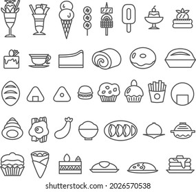 Food Illustration Icon Set Parfait Ice Cream Cake Crepe Donut Dumpling Pudding Etc.