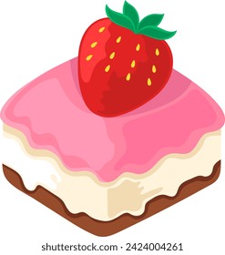 food illustration image, tart cake with strawberry vanilla cream and strawberry topping, creative drawing 